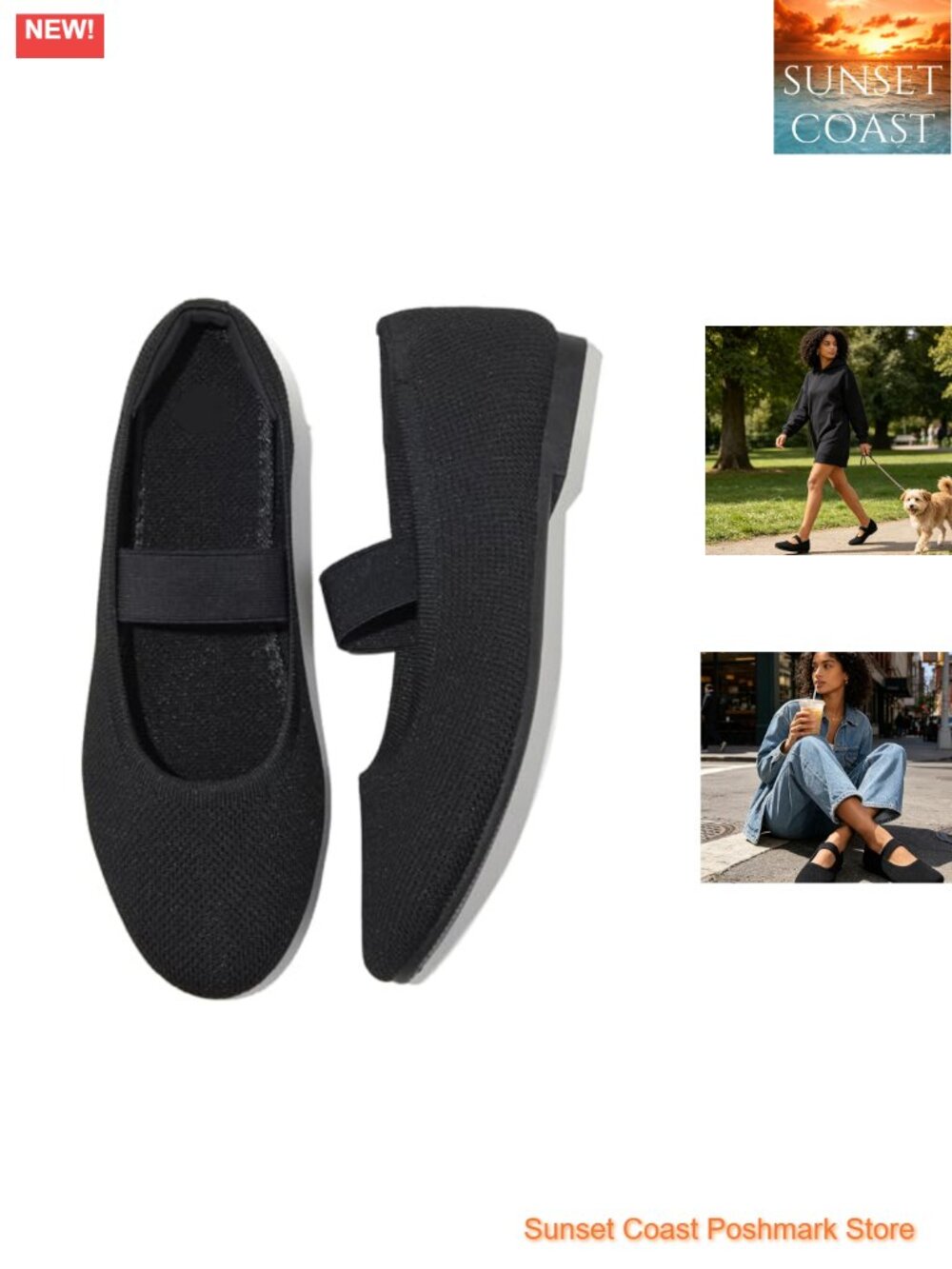 Women's Mesh Knit Mary Jane Ballet Flats Slip On Dress Shoes Round Toe